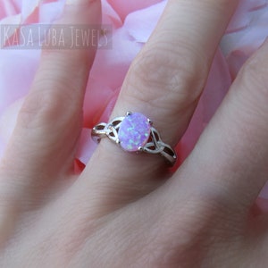 Lab Pink Opal Celtic Ring - Sterling Silver Womens Jewelry image 1