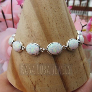 White Lab Opal Bracelet, Opal bracelet, White opal jewelry, 7&quot; with adjustable chain