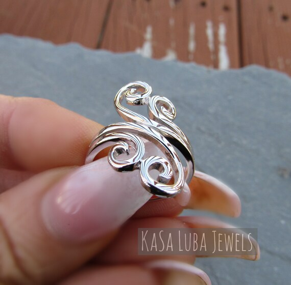 Sterling Silver Statement Ring: Swirl Scroll Vines, Bold 925