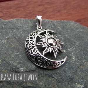 Sun moon Silver Pendant, silver pendant, moon pendant