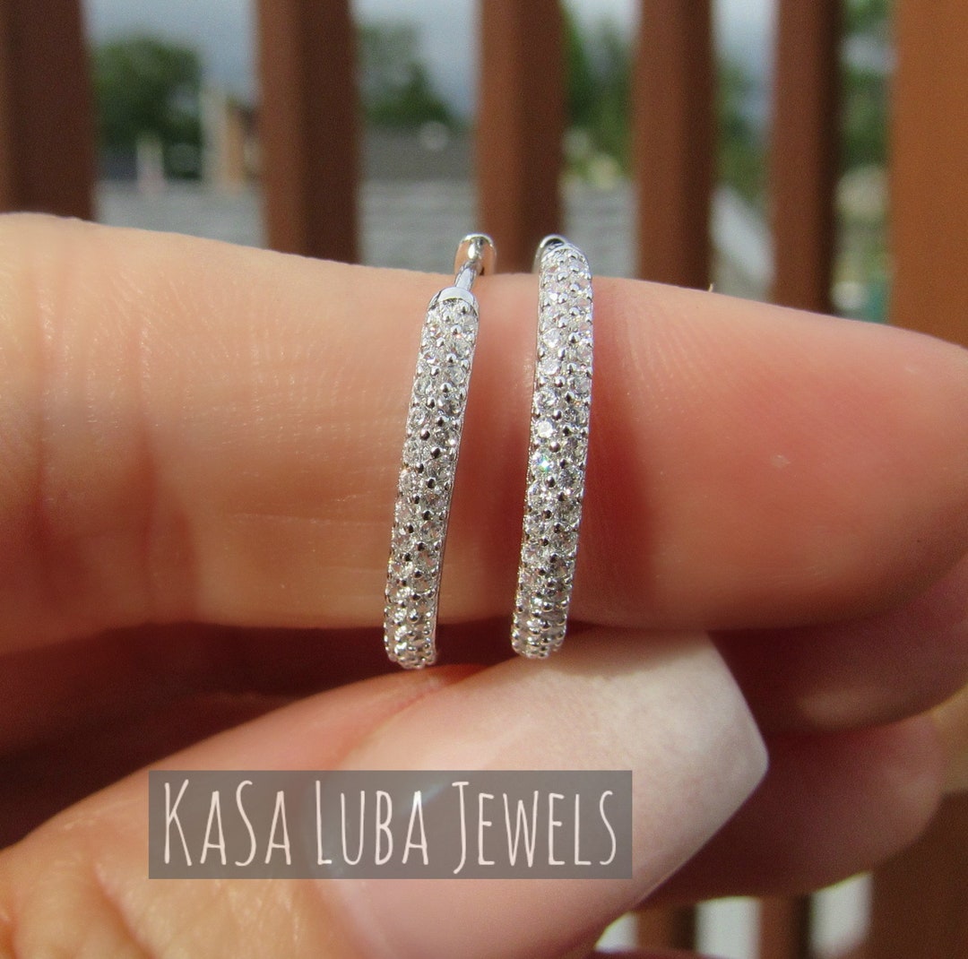 CZ Hoop Silver Earrings, Sterling Silver Hoops, Hoop Earrings - Gift ...