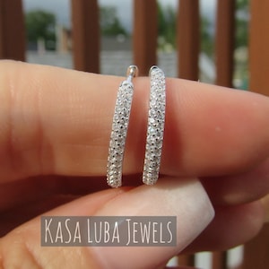 CZ hoop silver earrings, Sterling silver hoops, hoop earrings - gift for her - gift for mom
