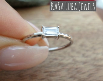 Dainty Baguette CZ Sterling Silver Ring