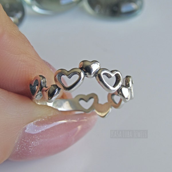 Heart Sterling silver ring, Eternity - promise ring, heart ring, Love ring - womens - 925 silver