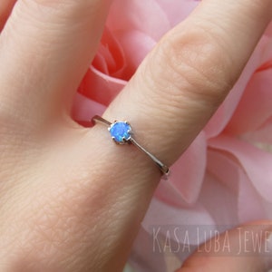 Silver Blue Lab Opal ring - Sterling silver - SOLID Blue opal jewelry - simple ring - sweet ring - cute