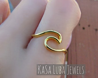 14k gold plated wave ring, Wave ring, silver ring