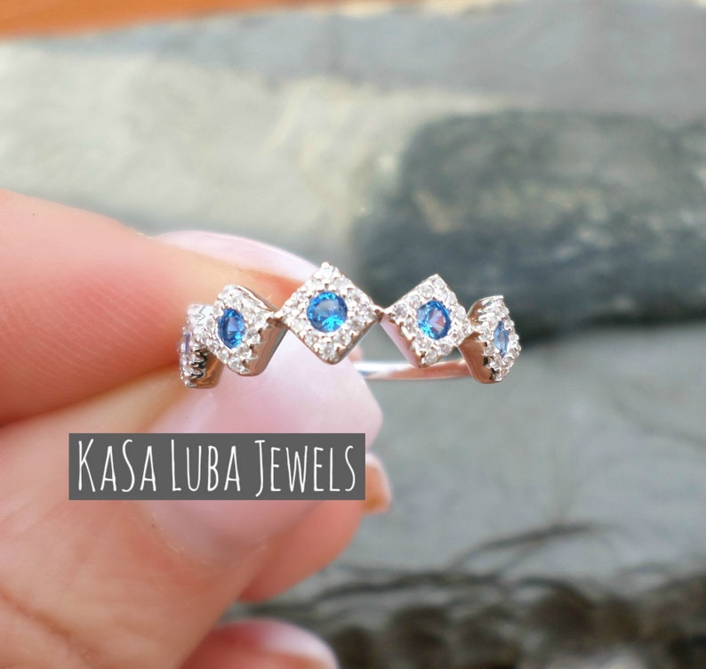 Blueand Clear Cubic Zirconia eternity SOLID sterling stamped 925 silver Tarnish free sizes 5-10