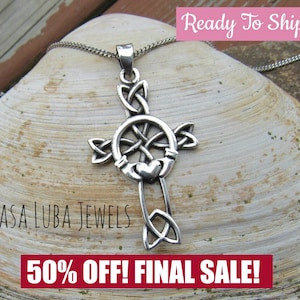 READY to SHIP nice size Mens or Womens Celtic Cross Pendant SOLID sterling stamped 925 silver