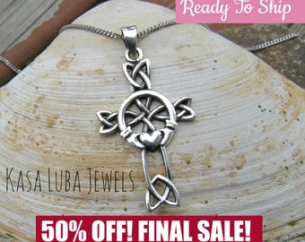 Sterling Silver Celtic Cross Pendant - Unisex 925 Silver