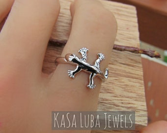 Sterling Silver Gecko Ring: 925 Lizard Band