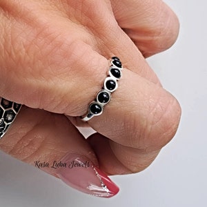 Silver Black Agate Ring, Sterling silver, stackable - Ring, 925 - simple ring - dainty - stamped 925