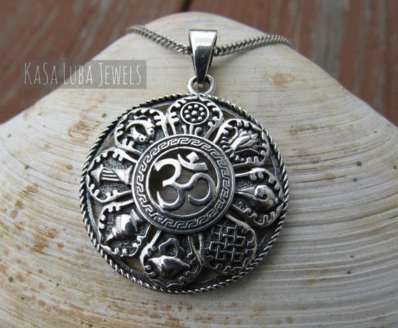 Yoga Silver Pendant Om Hindu Mantra Pendant Solid Sterling 925