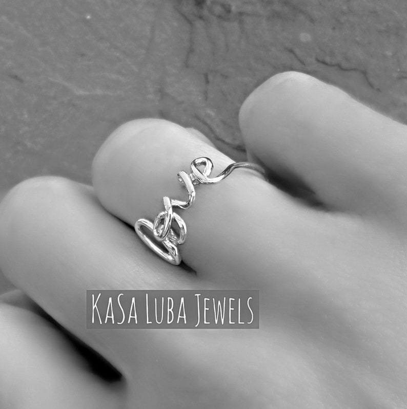 Silver Script Love Ring Love Ring Womens Silver Ring Etsy