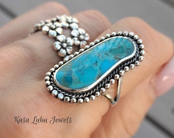 Oxidized Sterling Silver Turquoise Ring - December Birthstone