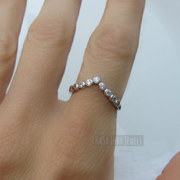 Ring enhancer silver ring, V shape - sterling silver, CZ ring - womens Midi ring, stamped 925