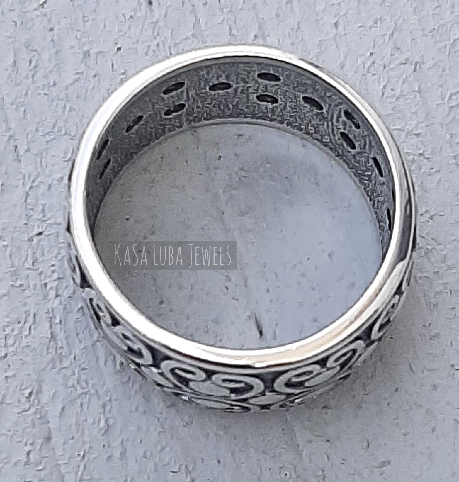 thumbnail interactive-video image 1 of 925 Sterling Silver Bali Style Band Ring – Wide Rope Milgrain Look – Sizes 5-12 1 of 2