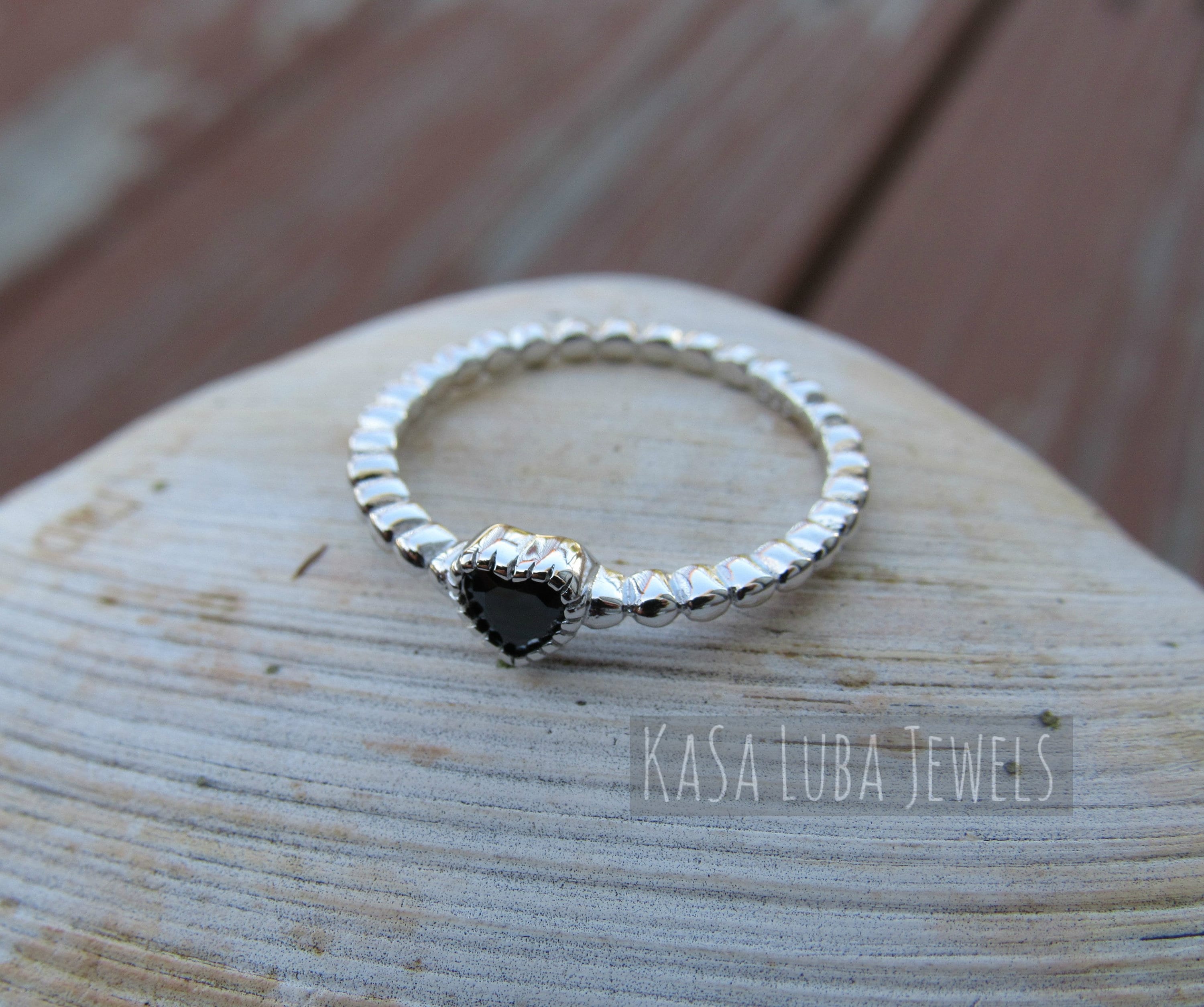 Black Heart Silver Ring, Dainty Ring, Silver Heart Ring