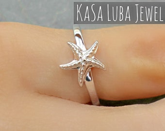 Sterling Silver Starfish Ring: Nautical Beach Jewelry