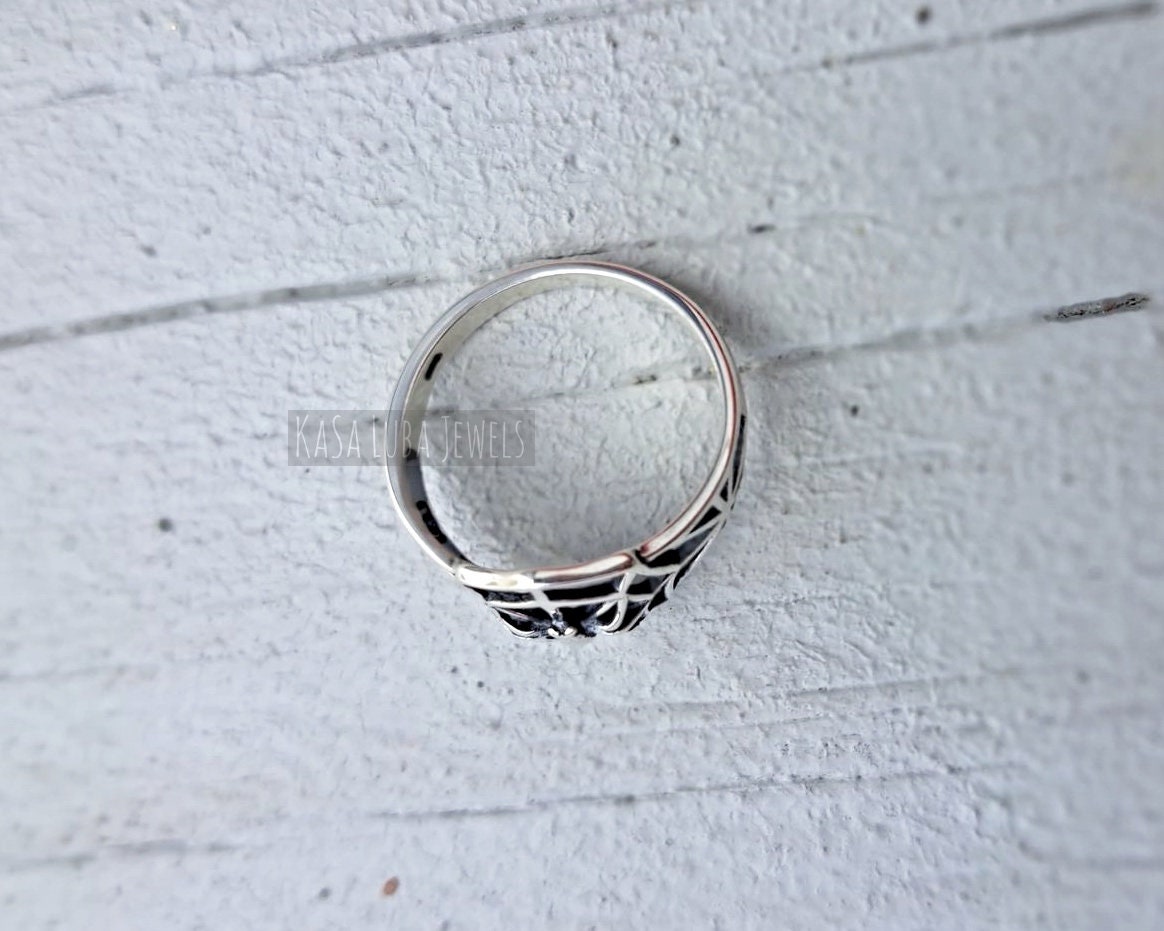 Oxidized Sterling Silver Spider Web Ring - Halloween Jewelry