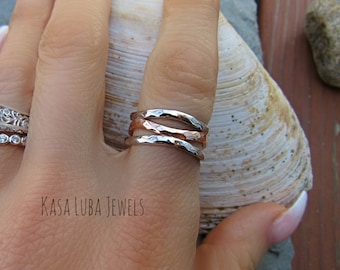 Hammered rose gold plated sterling silver ring - eternity ring - statement ring - 925 silver - Tarnish free