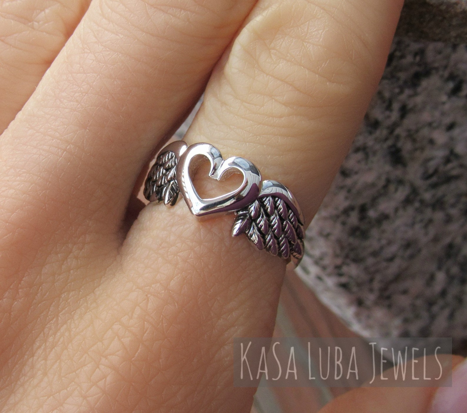 Sterling Silver Wings Heart Ring Fallen Angel in Memory of Etsy