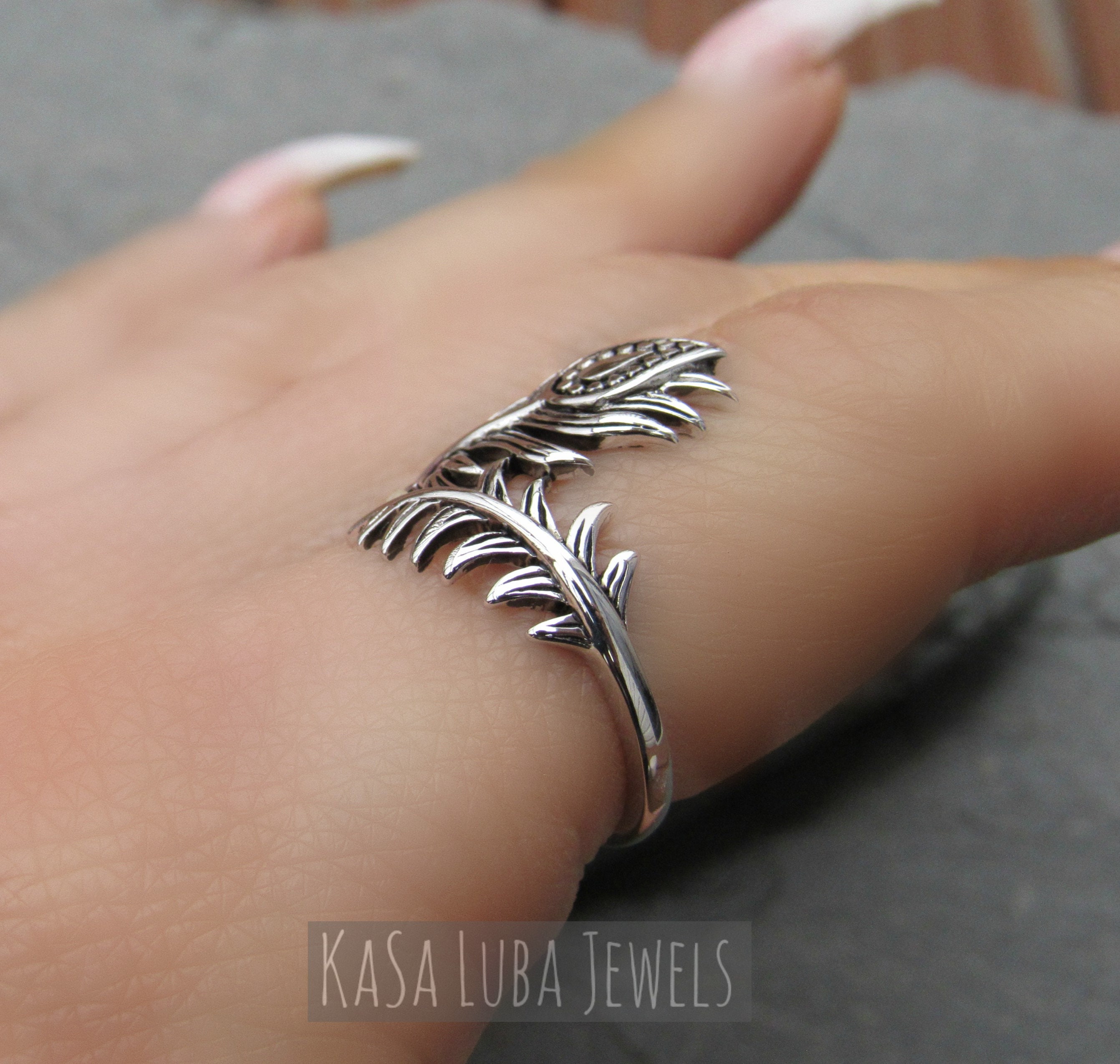 Spangle Jewels Oak Leaf Ring Silver 925 Brass Motorcycle