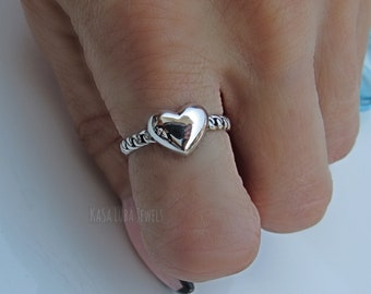 Silver heart ring, promise ring, 925 silver, anniversary ring