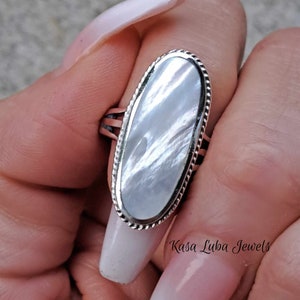 Mother of Pearl Sterling silver ring, Bold ring, statement, sizes 5-10, solid silver 925