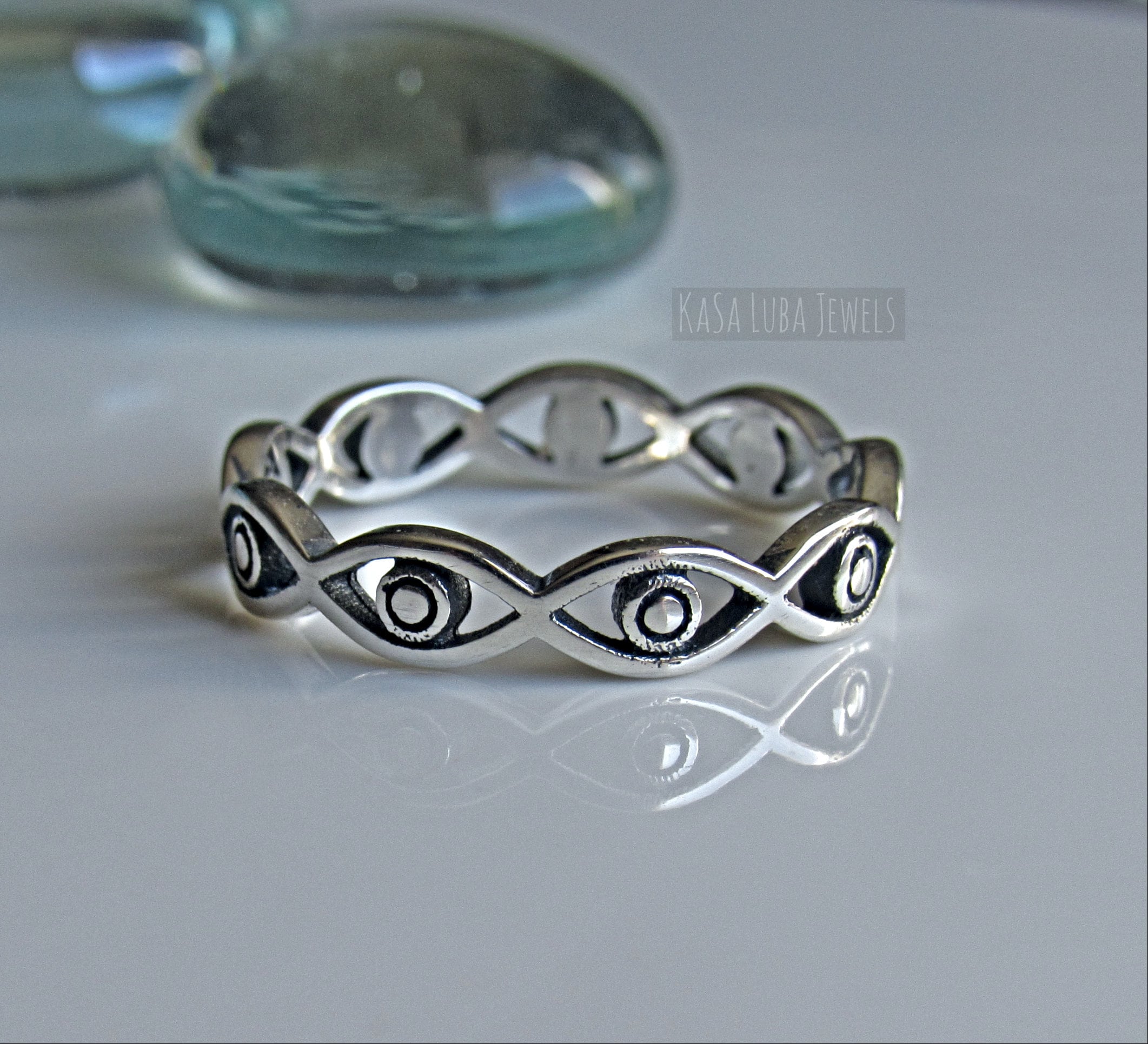 Sterling silver Evil Eye Eternity Ring - Womens Evil Eye Silver jewelry - Evil Eye Protection Ring - Good Luck Ring - Evil Eye Gifts