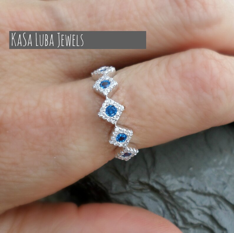 Blueand Clear Cubic Zirconia eternity SOLID sterling stamped 925 silver Tarnish free sizes 5-10