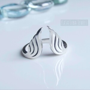 Anillo de alas de plata de ley oxidada - Joyería de ángel ajustable imagen 7