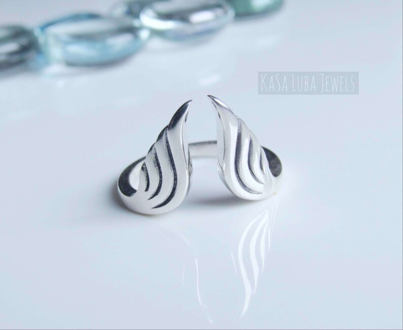 Anillo de alas de plata de ley oxidada - Joyería de ángel ajustable imagen 7