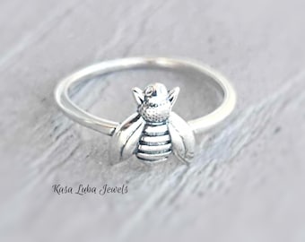 Oxidized Sterling Silver Bee Ring: Honeycomb Jewelry