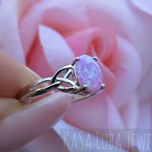Lab Pink Opal Celtic Ring - Sterling Silver Womens Jewelry image 4