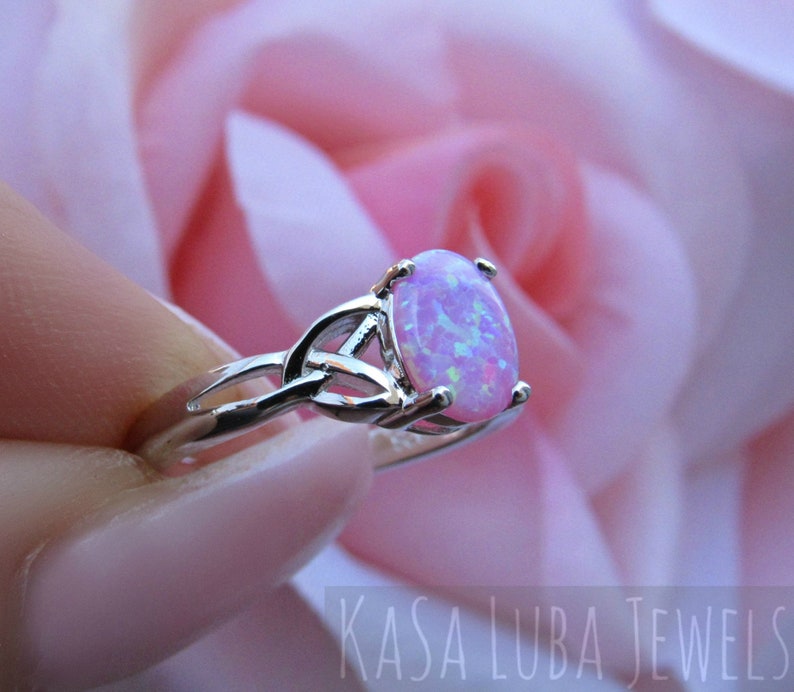 Lab Pink Opal Celtic Ring - Sterling Silver Womens Jewelry image 4