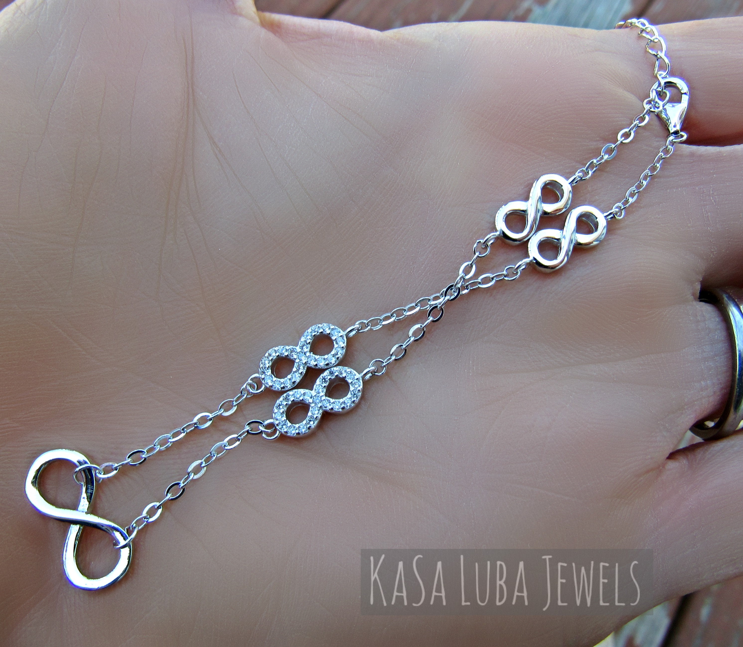 CZ Silver Infinity Bracelet, Sterling Silver - Infinity