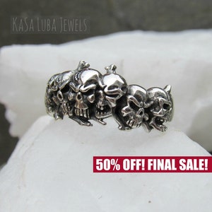Skull Sterling silver ring - mens skull rings - womens thumb ring - index finger ring