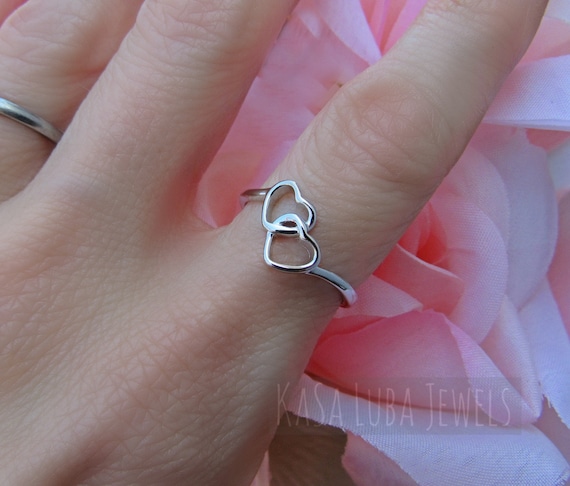 Sterling Silver Heart Ring Double Heart Promise Ring Gift for Her Love Ring  Solid Silver 925 - Etsy