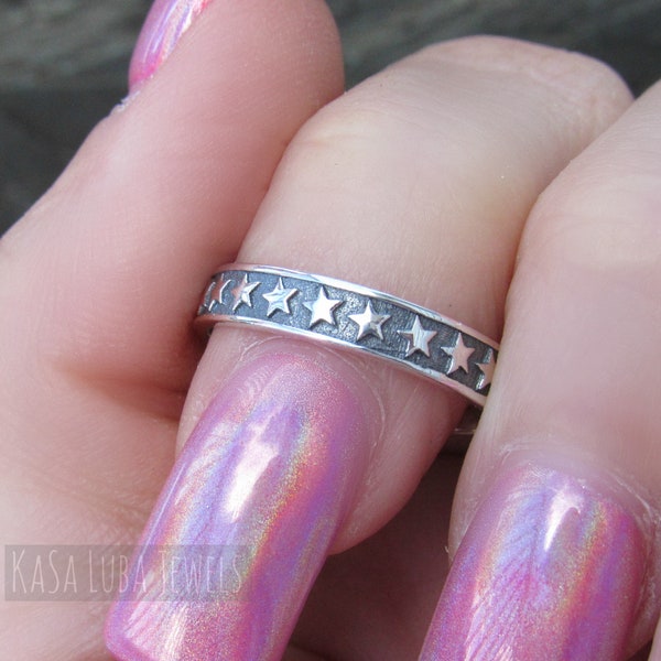 Silver eternity silver ring - Star eternity ring - womens silver ring - stackable ring