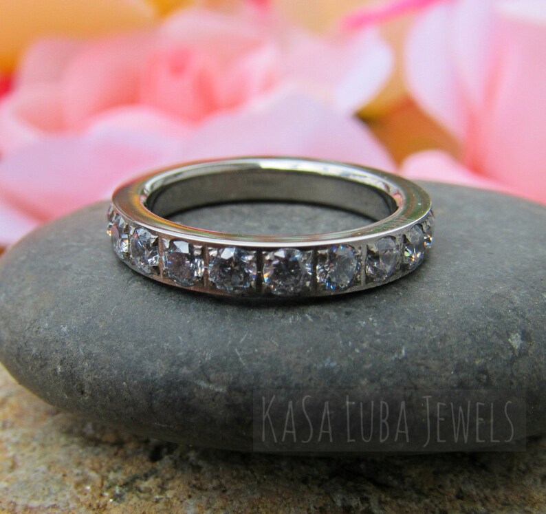 CZ Titanium Eternity Band Cz Diamond Wedding Band 1.7 Carat Etsy