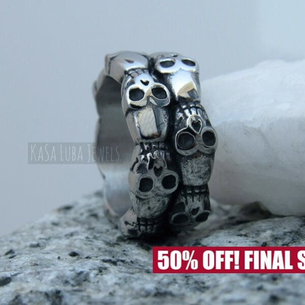 Stainless steel Mens Skull ring - SAMPLE SALE - mens skull rings - mens rings - biker ring - cool mens rings- size 11 ONLY