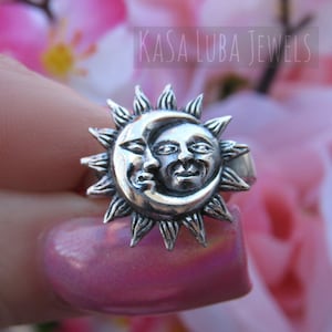 Sun and Moon Silver Ring, Silver Ring, Womens Sun Moon Ring - Etsy