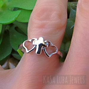 Sterling Silver heart cross ring, Cross ring,  Silver heart ring, promise ring