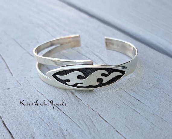 Wave Adjustable Bangle Bracelet, Sterling Silver, 925, Solid