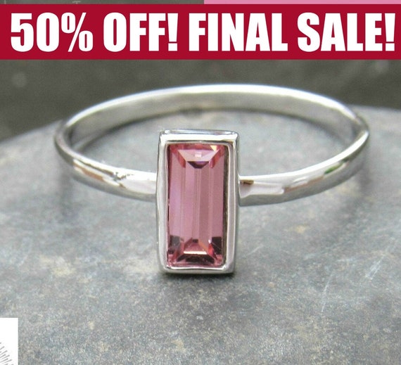 Sterling Silver Pink Crystal Ring: October Birthstone