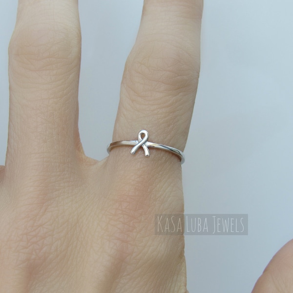 Sterling Silver Cancer ring, cancer ribbon, DAINTY cancer survivor, simple ring, hope Ring - Faith Ring - 925 silver