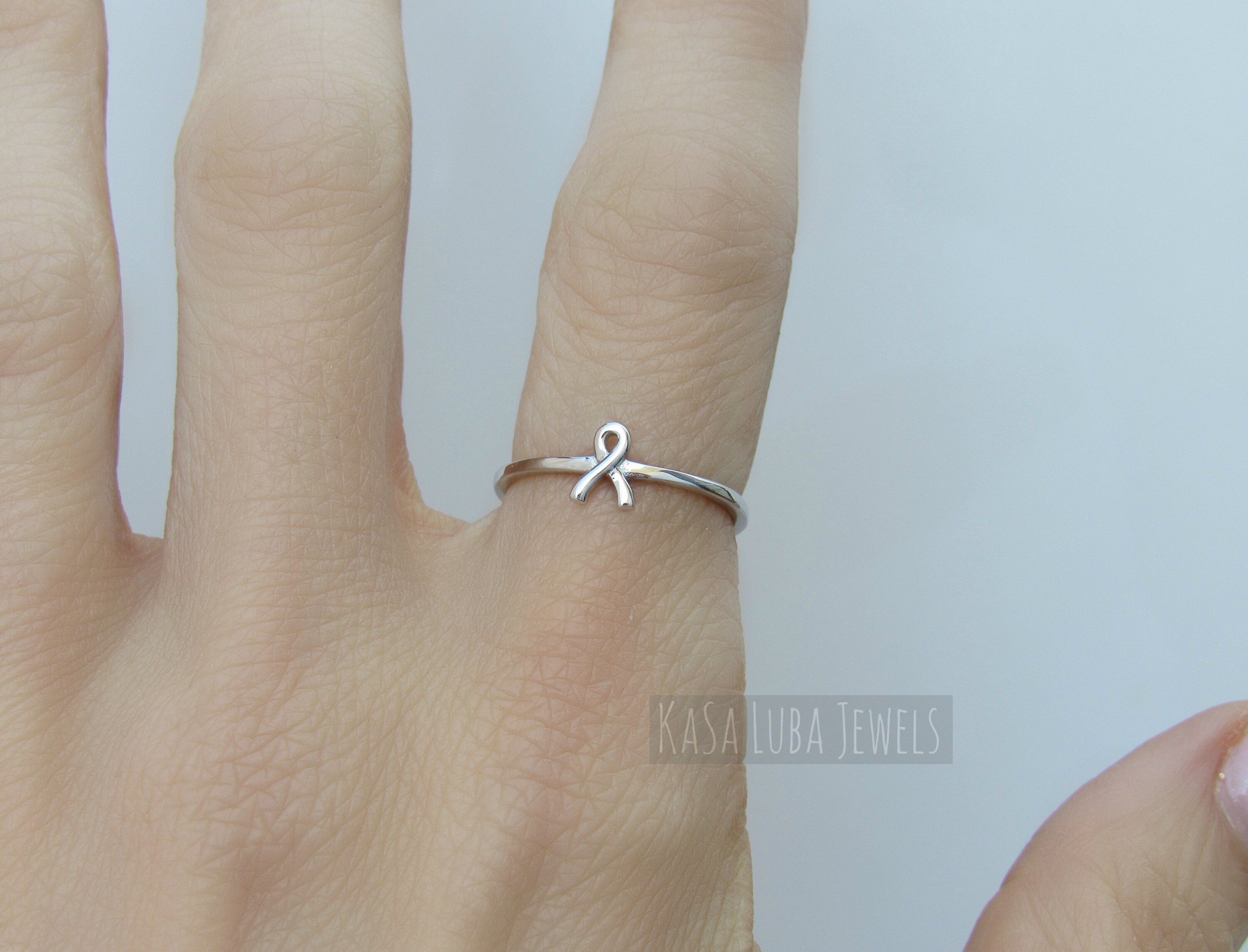 Breast Cancer Ribbon Ring - 925 Sterling Silver 9mm Band, Sizes 4-10, No Gemstone