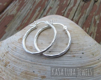 Hoop silver Earrings, silver hoops, silver gifts, 2mm x 25mm