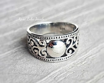 Oxidized Sterling Silver Bali Ring: Bohemian Thumb Statement Ring