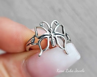 Delux 925 Sterling Silver Plated Butterfly Ring – Resizable Women's Jewelry, Aus Ladies Size